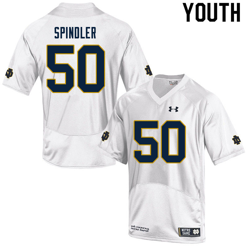 Youth NCAA Notre Dame Fighting Irish #50 Rocco Spindler Stitched College Under Armour Authentic White Football Jersey XH10G27DK